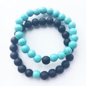 2 pc Blue Beaded Turquoise Marble Bracelet Set